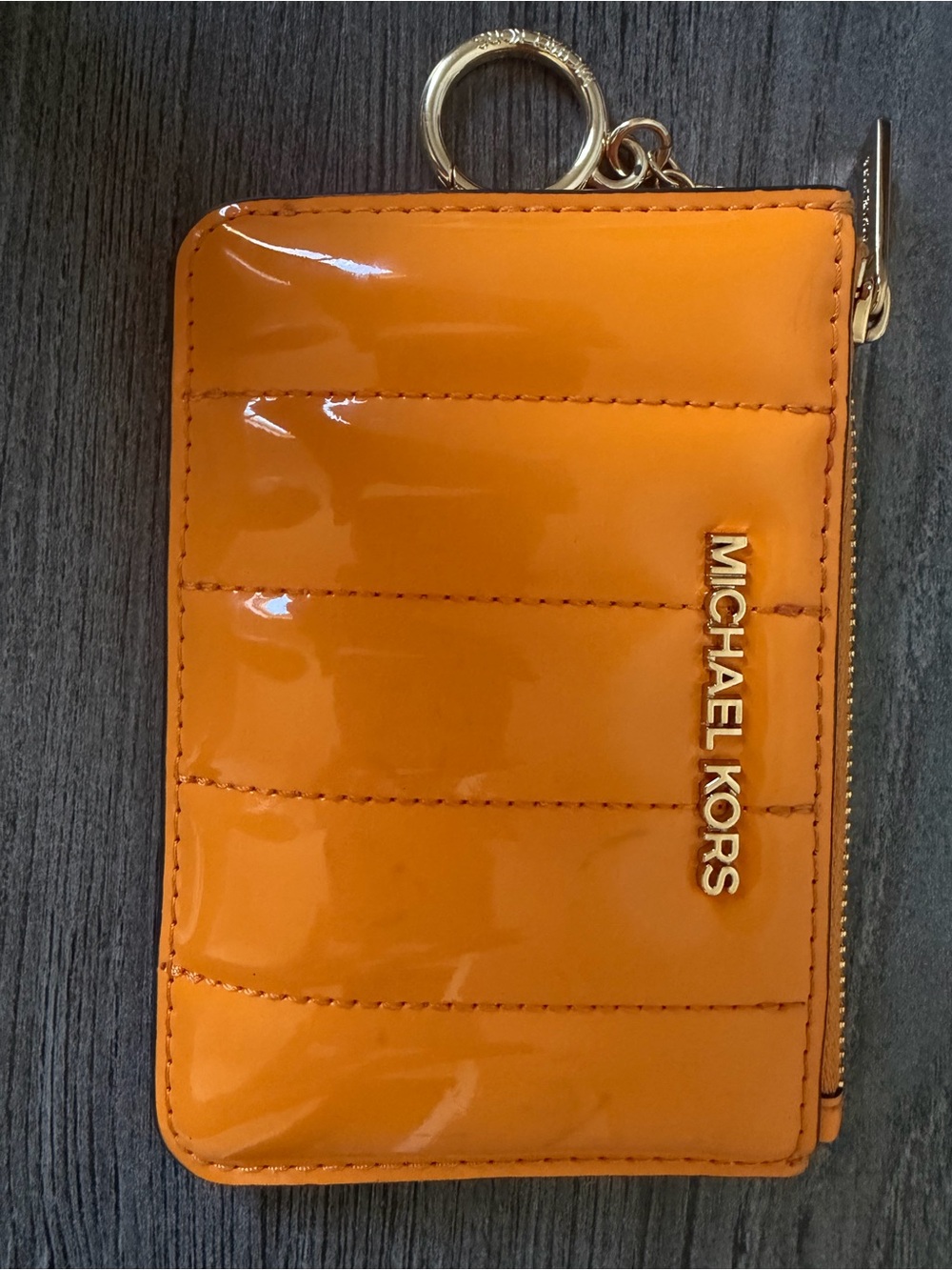 Michael Kors Orange Patent Card Case with Key Ring